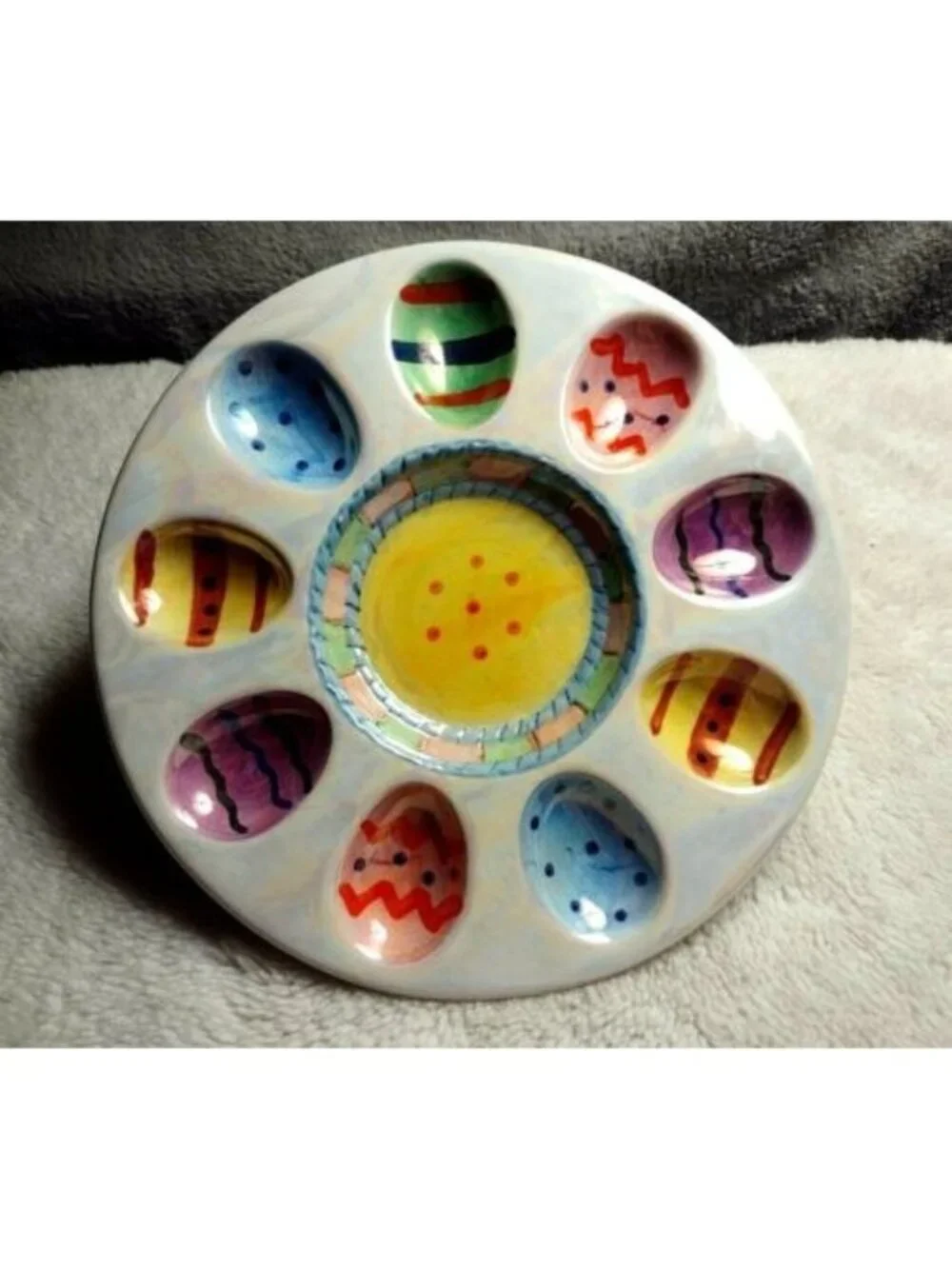 Easter Deviled Egg Plate Serving Tray Ceramic Colorful Cute Home Decor Festive
